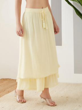 Latin Quarters Women Yellow Solid Ankle Length High Rise Casual Skirt
