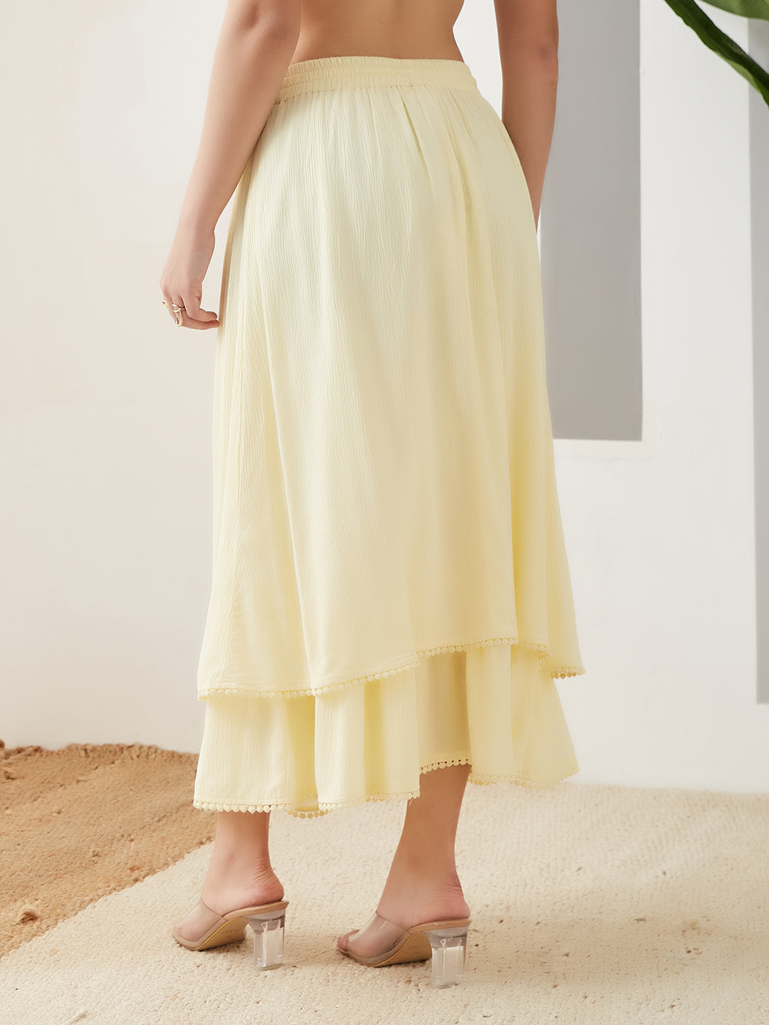Latin Quarters Women Yellow Solid Ankle Length High Rise Casual Skirt