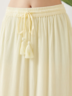 Latin Quarters Women Yellow Solid Ankle Length High Rise Casual Skirt