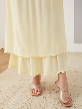 Latin Quarters Women Yellow Solid Ankle Length High Rise Casual Skirt