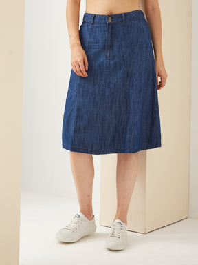 Latin Quarters Women's Solid Blue Casual A-Line High Rise Skirt