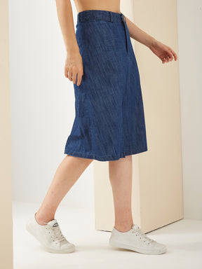 Latin Quarters Women's Solid Blue Casual A-Line High Rise Skirt