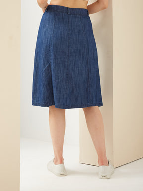 Latin Quarters Women's Solid Blue Casual A-Line High Rise Skirt