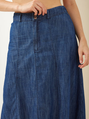 Latin Quarters Women's Solid Blue Casual A-Line High Rise Skirt