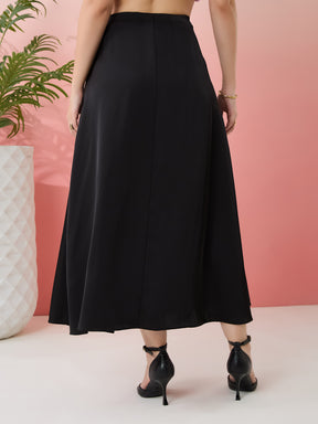 Latin Quarters Women's Black Solid Party A-Line High Rise Skirt