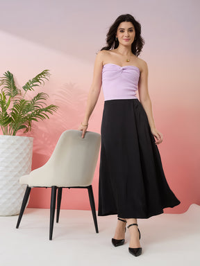 Latin Quarters Women's Black Solid Party A-Line High Rise Skirt