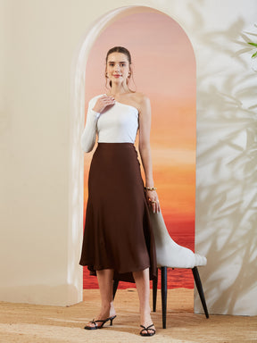 Latin Quarters Women's Brown Solid Party A-Line High Waist Skirt