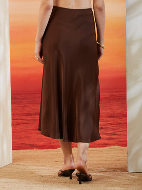 Latin Quarters Women's Brown Solid Party A-Line High Waist Skirt