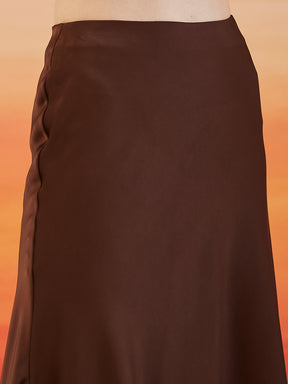 Latin Quarters Women's Brown Solid Party A-Line High Waist Skirt
