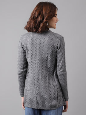 Women Grey Full Sleeve Solid Straight Shrug For Casual