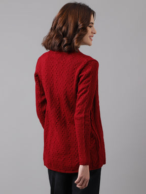 Women Red Full Sleeve Solid Straight Shrug For Casual