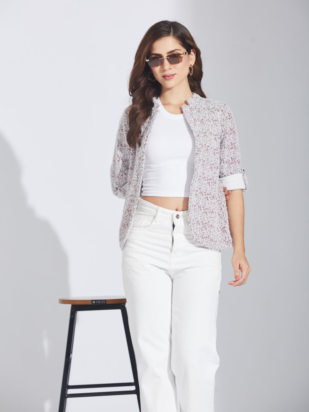 Latin Quarters Women's Maroon Jacquard Knit Hairy Shrug Cardigan