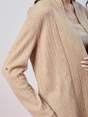 Latin Quarters Women's Beige Textured Full Sleeves Open Front Casual Shrug