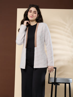 Latin Quarters Women's Fur Beige Full Sleeve Shawl Neck Casual Shrug