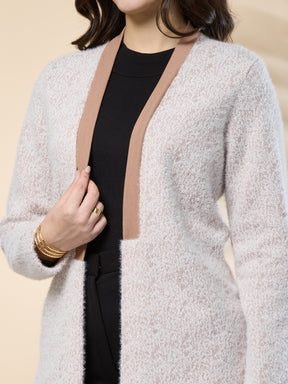 Latin Quarters Women's Fur Beige Full Sleeve Shawl Neck Casual Shrug