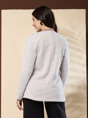 Latin Quarters Women's Fur Beige Full Sleeve Shawl Neck Casual Shrug