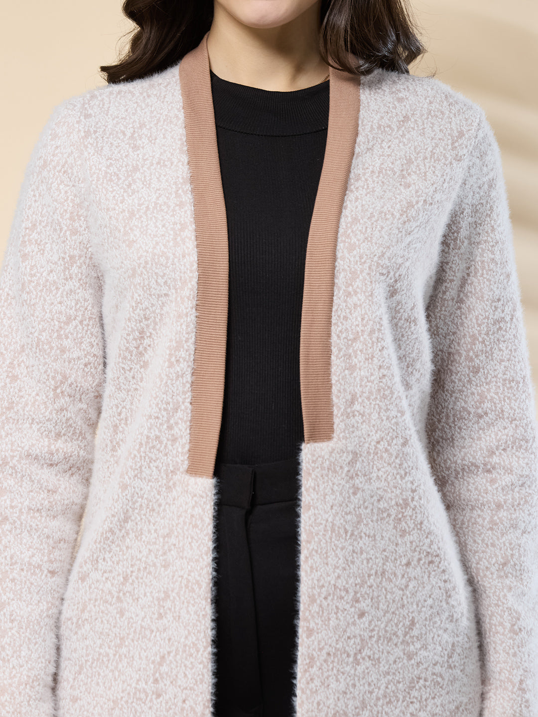 Latin Quarters Women's Fur Beige Full Sleeve Shawl Neck Casual Shrug
