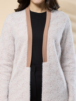 Latin Quarters Women's Fur Beige Full Sleeve Shawl Neck Casual Shrug