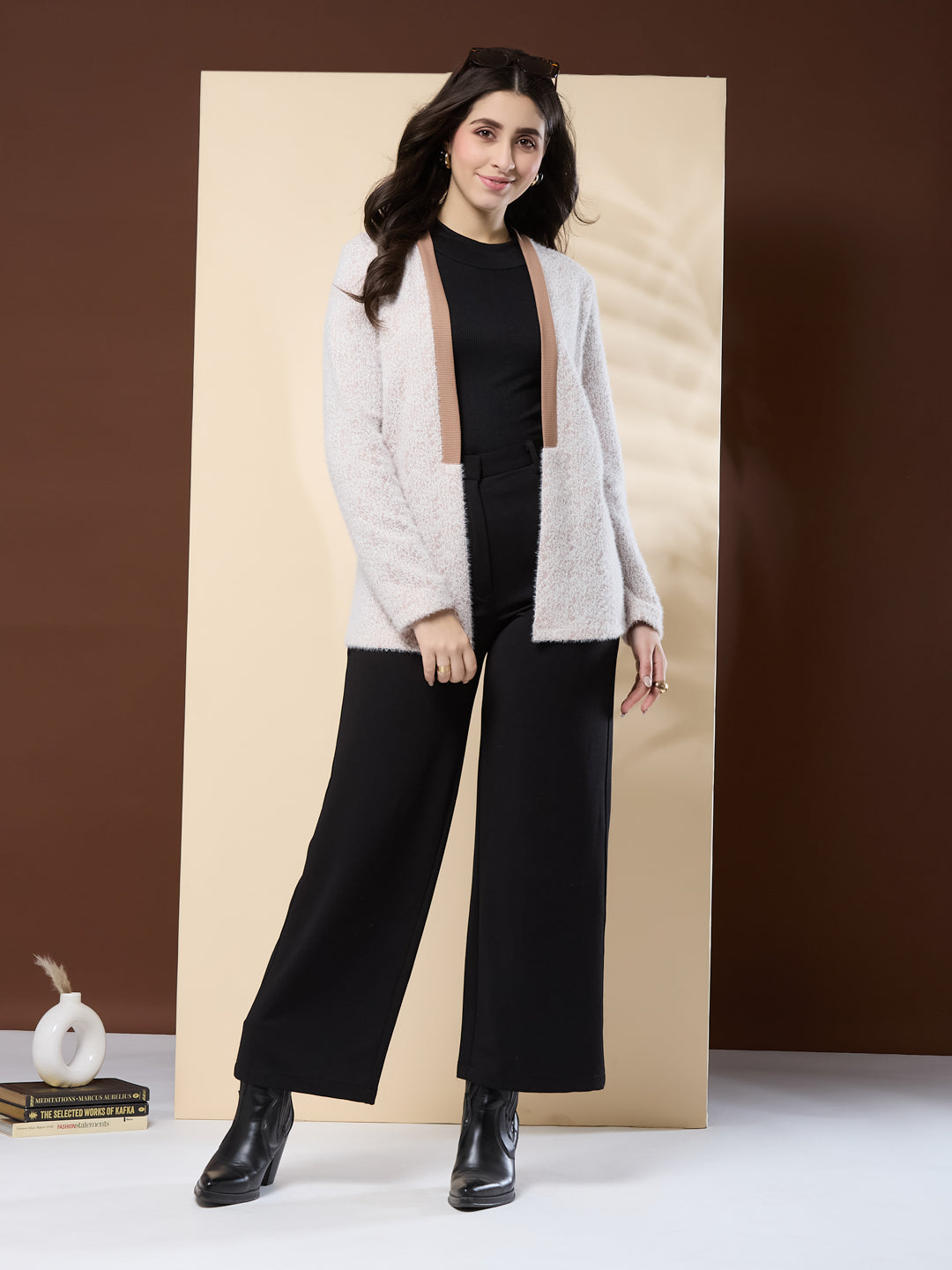 Latin Quarters Women's Fur Beige Full Sleeve Shawl Neck Casual Shrug