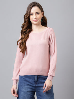Pink Full Sleeve Solid Normal Pullover Sweatertop