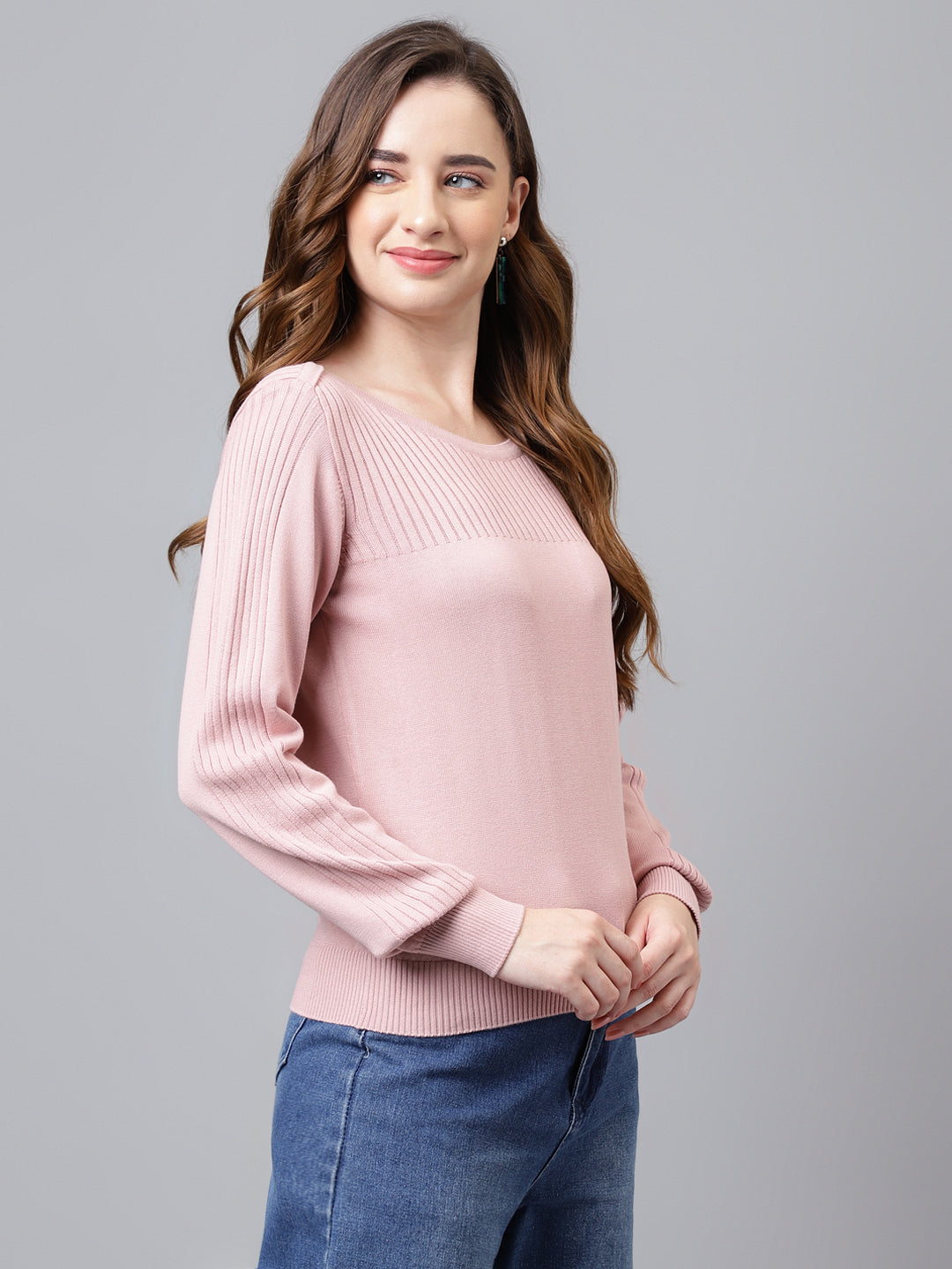 Pink Full Sleeve Solid Normal Pullover Sweatertop