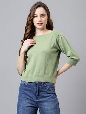 3/4 Sleeves Green Sweater Top