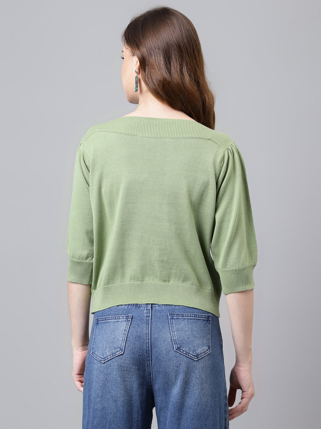 3/4 Sleeves Green Sweater Top