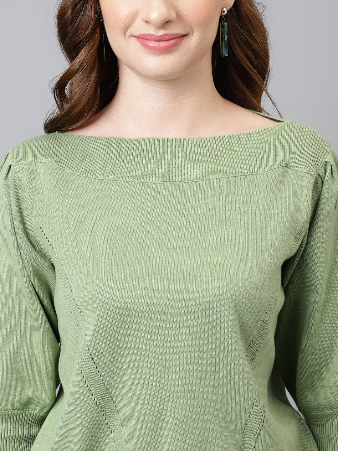 3/4 Sleeves Green Sweater Top