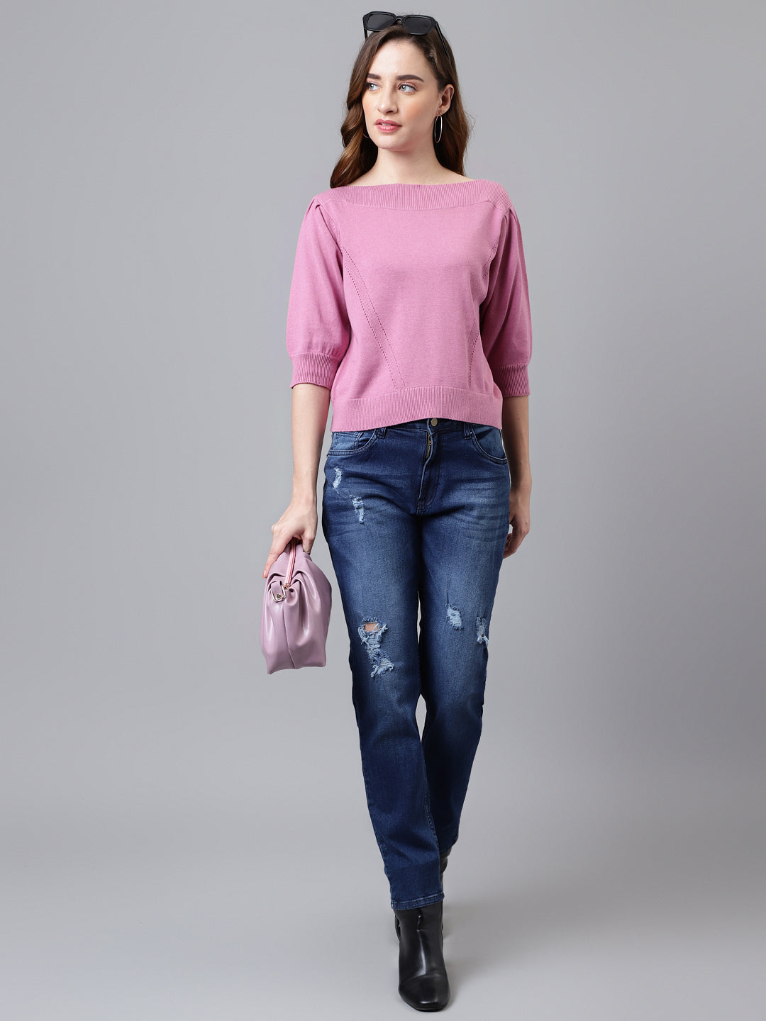 3/4 Sleeves Pink Sweater Top