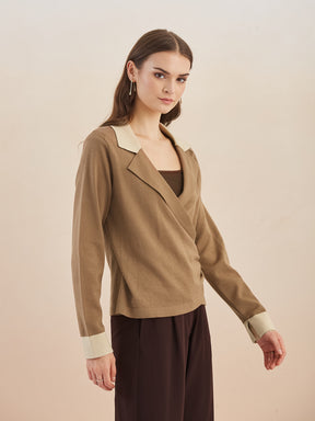 Latin Quarters Women's Brown Full Sleeves Spread Collar Solid Casual Regular Sweatshirt