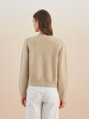 Latin Quarters Women's Beige Full Sleeves V-Neck Self Design Casual Regular Cardigan