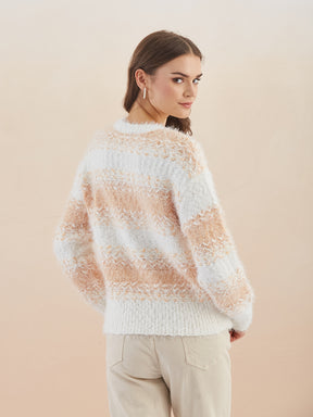 Latin Quarters Women's White Full Sleeves Round Neck Knitted Casual Regular Sweater