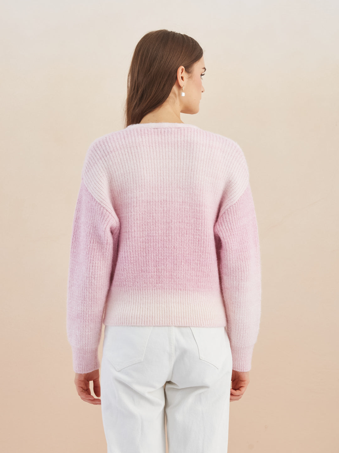 Latin Quarters Women'S Pink V-Neck Full Sleeves Solid Casual Cardigan