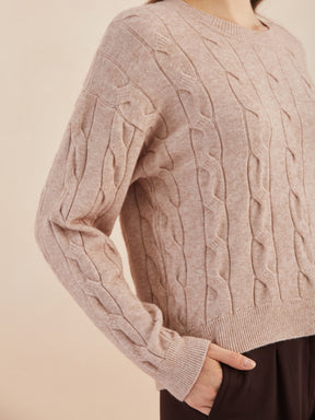 Latin Quarters Women'S Beige Round Neck Full Sleeves Self Design Casual Sweater