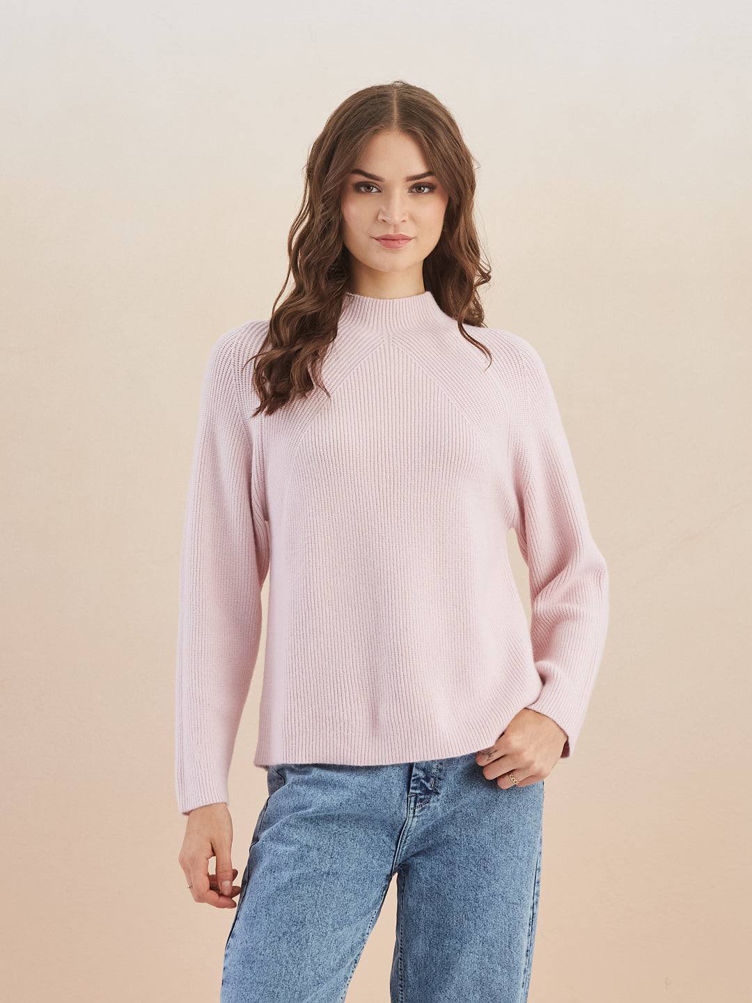 Latin Quarters Women'S Pink Turtle Neck Full Sleeves Solid Casual Sweater