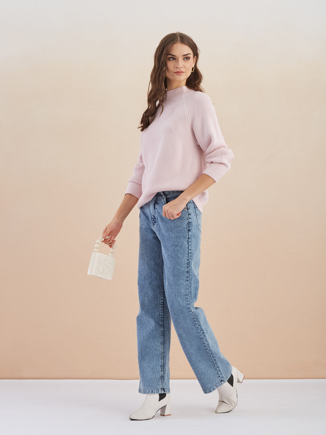 Latin Quarters Women'S Pink Turtle Neck Full Sleeves Solid Casual Sweater