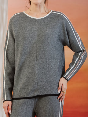 Latin Quarters Women's Solid Grey Full Sleeve Round Neck Casual High Rise Co-Ord Set