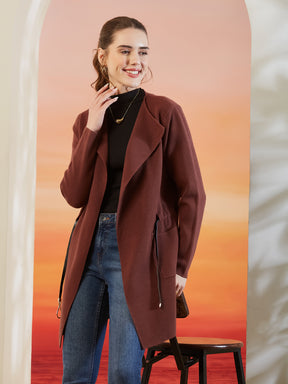Latin Quarters Women's Solid Brown Full Sleeve Lapel Collar Casual Shrug