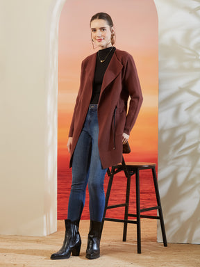 Latin Quarters Women's Solid Brown Full Sleeve Lapel Collar Casual Shrug