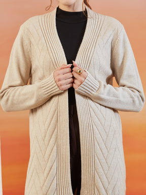 Latin Quarters Women Beige Shawl Neck Full Sleeve Solid Casual Shrug