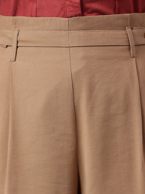 Beige Straight Fit Trousers For Casual Wear