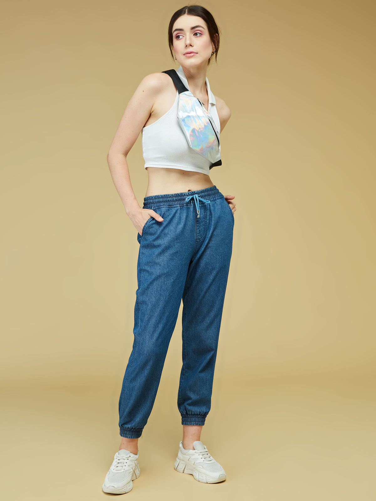 Blue Solid 100% Cotton Pant
