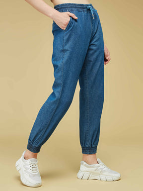 Blue Solid 100% Cotton Pant
