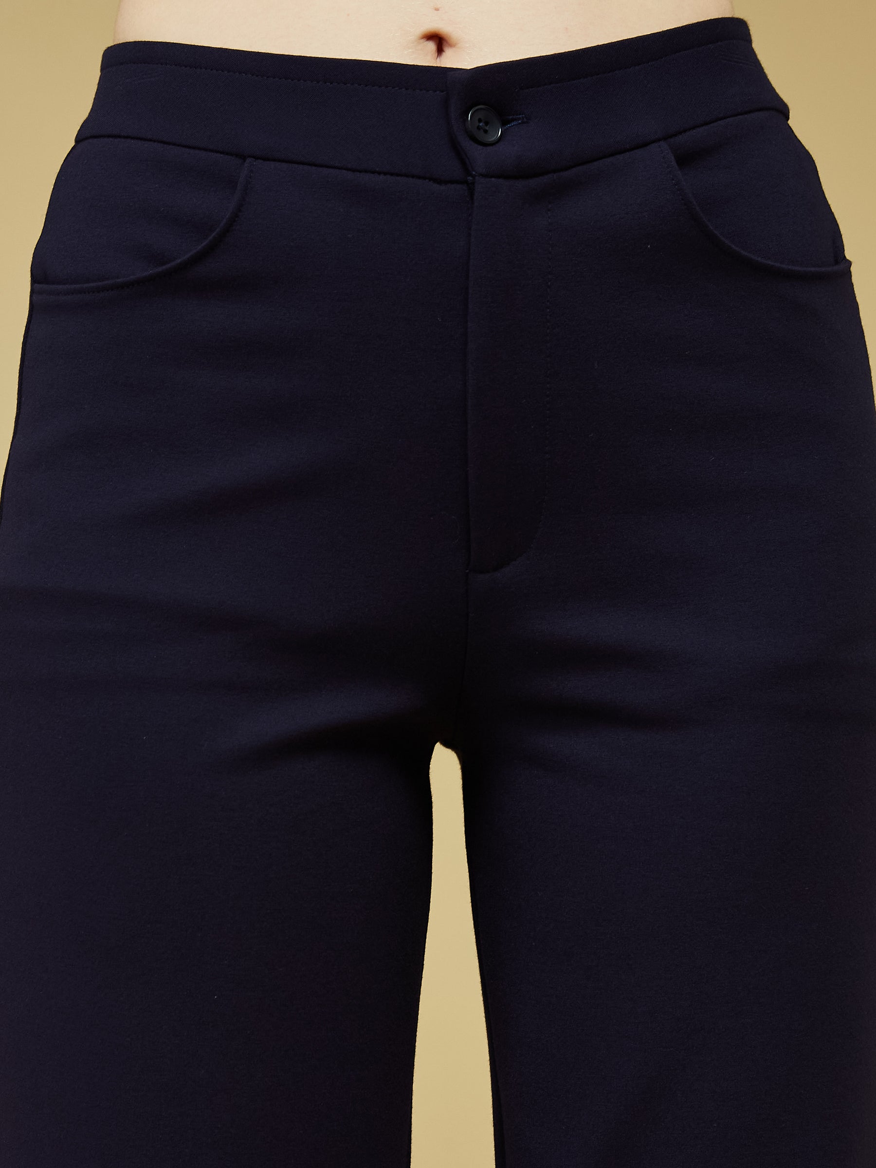 Blue Solid Trouser Pant