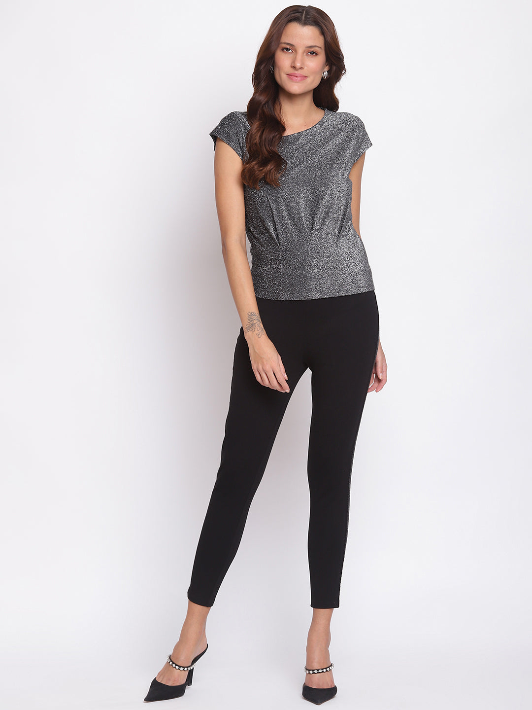 Black Mid-Rise Ankle-Length Leggings for Casual Wear