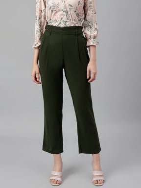 Green Solid Straight Pant