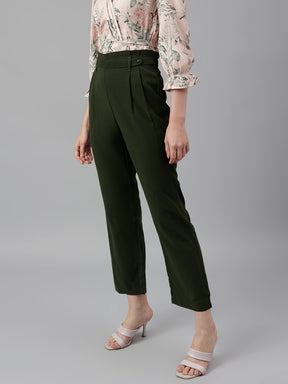 Green Solid Straight Pant