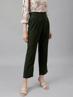 Green Solid Straight Pant