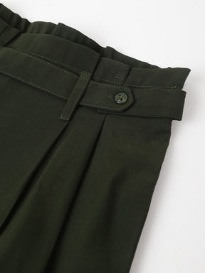 Green Solid Straight Pant