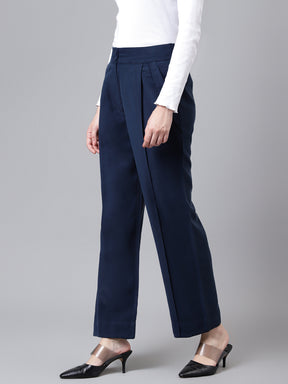 Blue Navy Solid Long Straight Pant